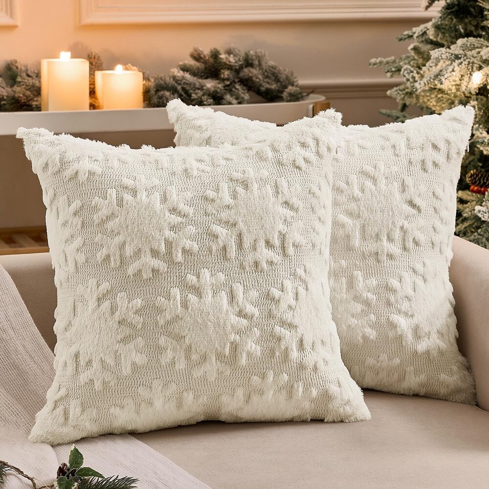 3302 Christmas Throw Pillow Covers 20x20 inch Set of 2 Cream White